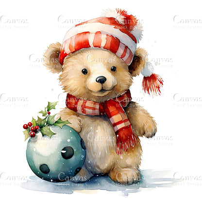 Christmas Bear, Watercolor, Jpgs, Bundle, Junk Journal, Christmas, Christmas Clipart, Digital Download