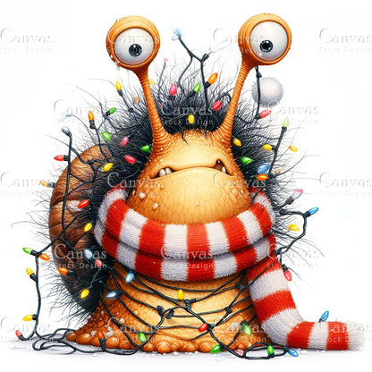 Christmas Quirky Snail, Watercolor, Jpgs, Bundle, Junk Journal, Christmas, Christmas Clipart, Digital Download