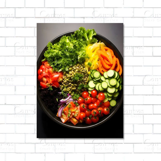 Colorful salad bowl with fresh vegetables – healthy kitchen canvas wall art