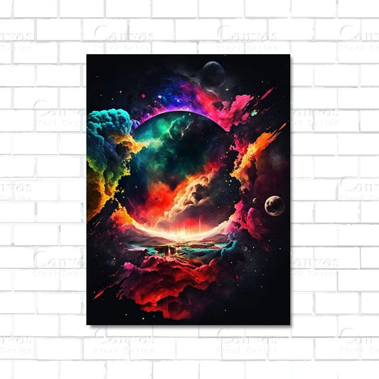 Colorful universe paint canvas wall art – vibrant abstract cosmic design