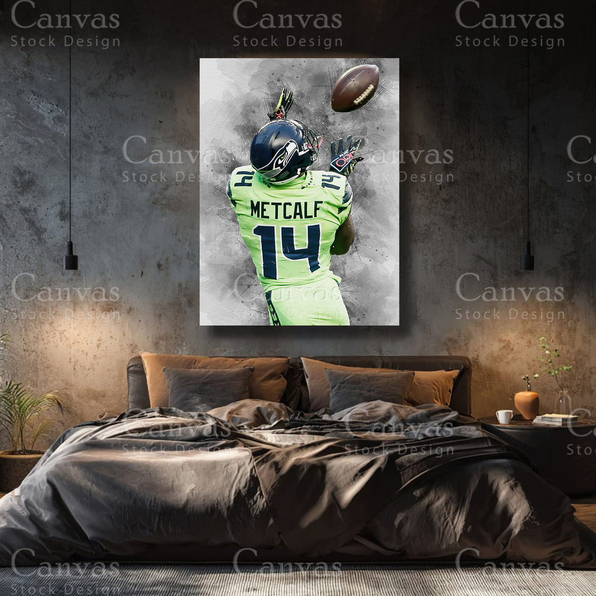 DK Metcalf football wall artwork for a game room