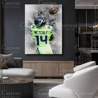 DK Metcalf sports canvas print for a football fan display