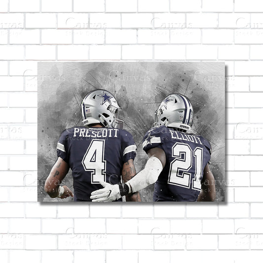 Dak Prescott & Ezekiel Elliott Canvas Wall Art – Dallas Cowboys Stars