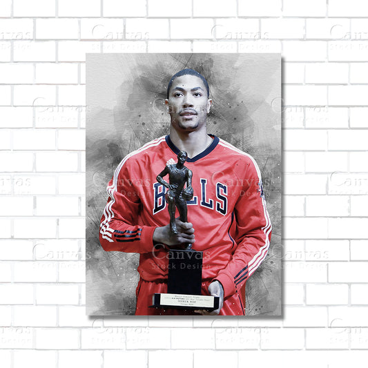 Derrick Rose basketball canvas wall art – NBA MVP poster print for man caves, bedrooms, and fan spaces