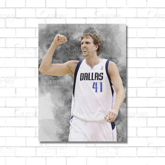 Dirk Nowitzki NBA basketball canvas wall art – Dallas Mavericks poster print for fans and collectors