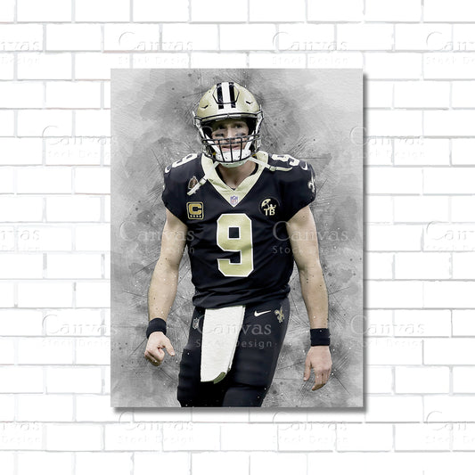 Drew Brees Canvas Wall Art – NFL Quarterback Poster Print