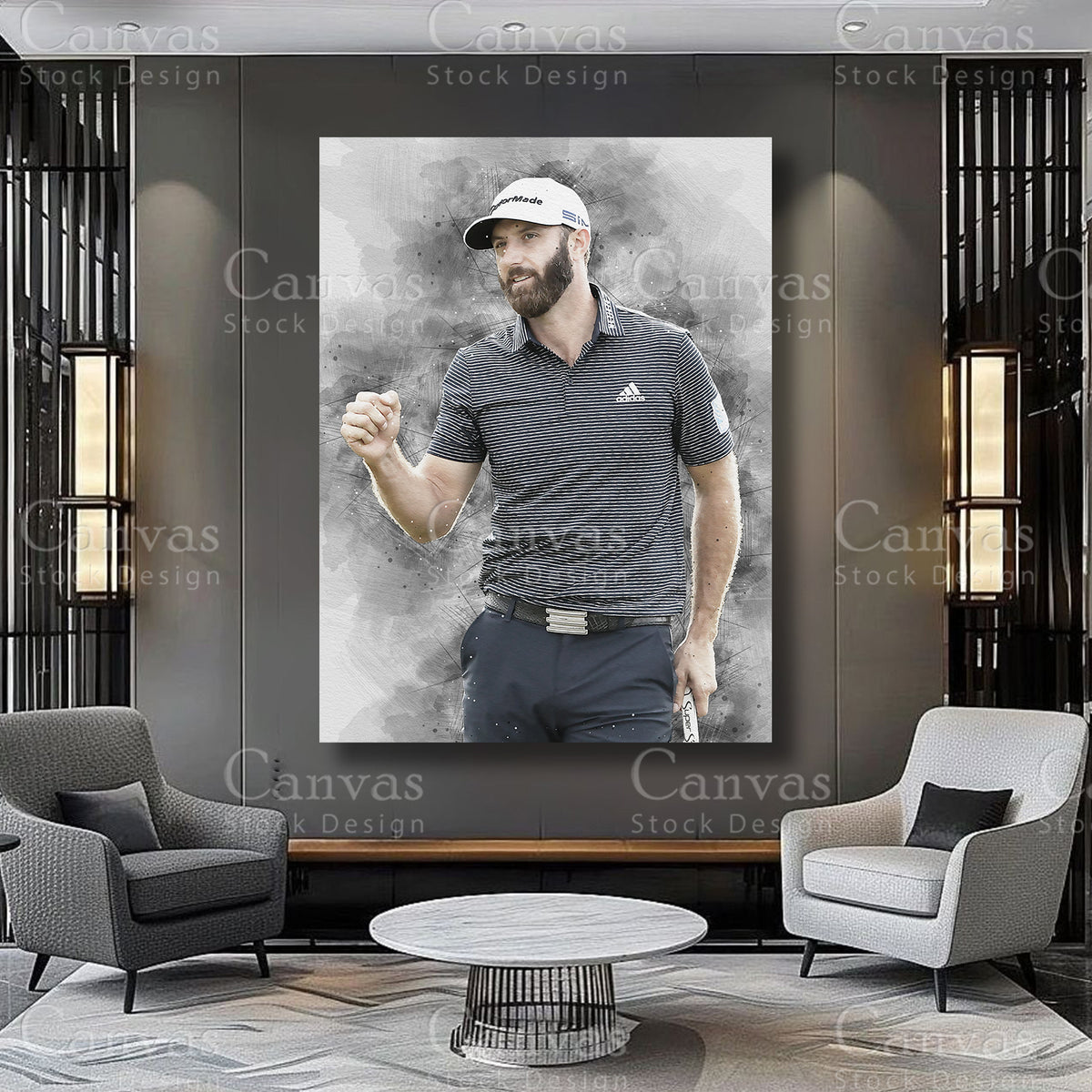 Dustin Johnson Golf Athlete Wall Art on Premium Canvas