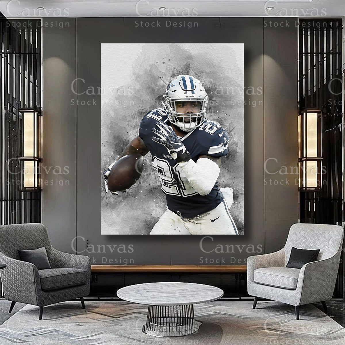 Ezekiel Elliott football artwork for a personal sports display