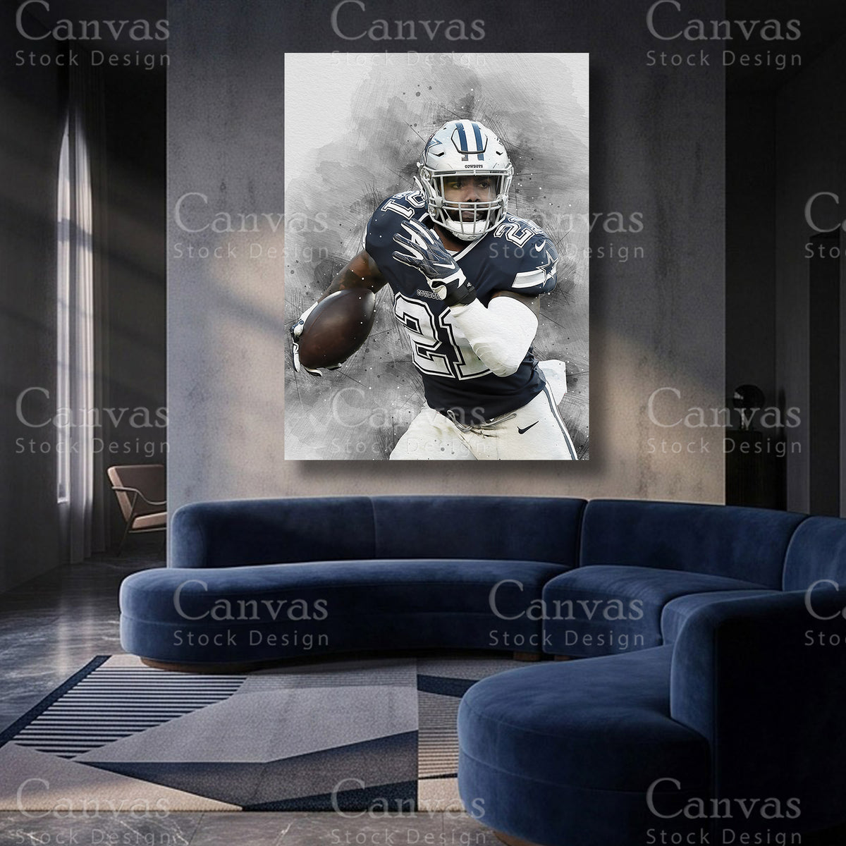 Ezekiel Elliott inspired NFL canvas print for sports collectors