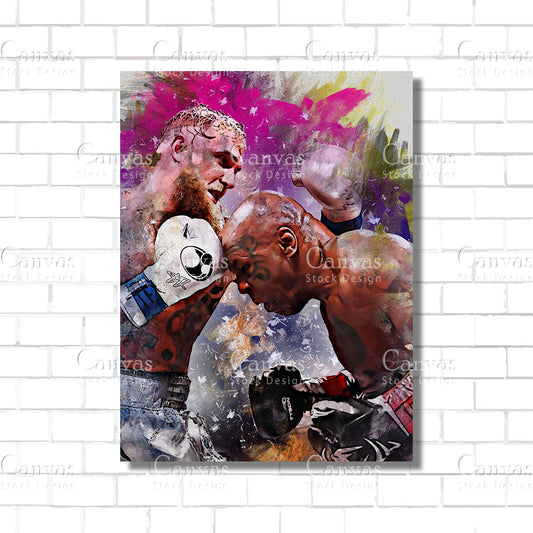 Jake Paul Vs. Mike Tyson Canvas Frame, Kids Wall Decor, Boxing Fan, Man Cave Gift for Him - Her, Sports Canvas Wall Art