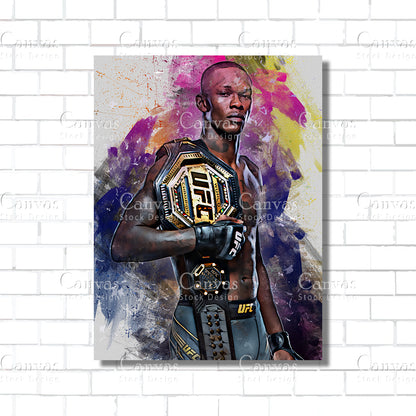 Israel Adesanya Canvas Frame, Kids Wall Decor, Boxing Fan, Man Cave Gift for Him - Her, Sports Canvas Wall Art