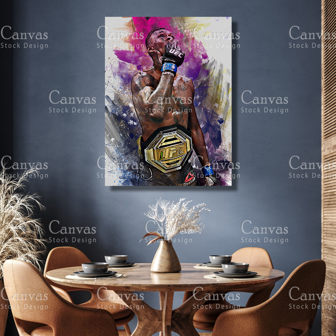 Israel Adesanya Canvas Frame, Kids Wall Decor, Boxing Fan, Man Cave Gift for Him - Her, Sports Canvas Wall Art