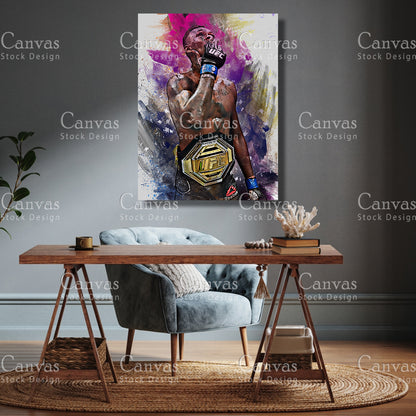 Israel Adesanya Canvas Frame, Kids Wall Decor, Boxing Fan, Man Cave Gift for Him - Her, Sports Canvas Wall Art