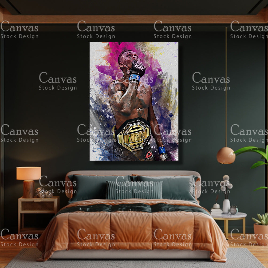 Israel Adesanya Canvas Frame, Kids Wall Decor, Boxing Fan, Man Cave Gift for Him - Her, Sports Canvas Wall Art