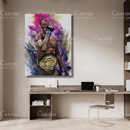 Israel Adesanya Canvas Frame, Kids Wall Decor, Boxing Fan, Man Cave Gift for Him - Her, Sports Canvas Wall Art