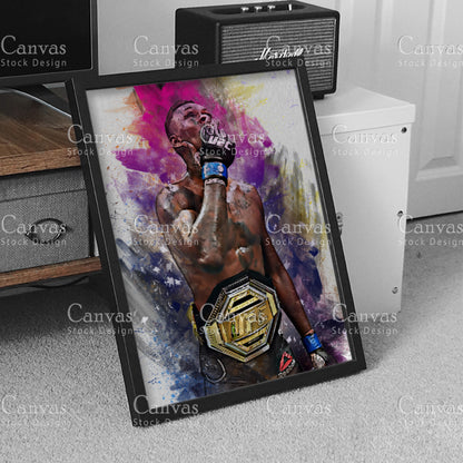 Israel Adesanya Canvas Frame, Kids Wall Decor, Boxing Fan, Man Cave Gift for Him - Her, Sports Canvas Wall Art