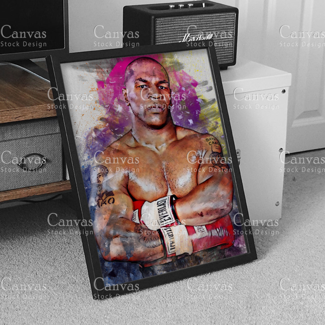 Mike Tyson Canvas Frame, Kids Wall Decor, Boxing Fan, Man Cave Gift for Him - Her, Sports Canvas Wall Art