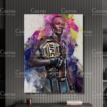 Israel Adesanya Canvas Frame, Kids Wall Decor, Boxing Fan, Man Cave Gift for Him - Her, Sports Canvas Wall Art