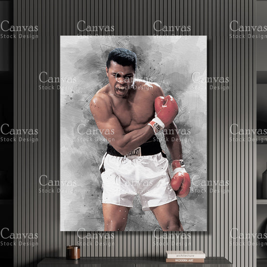 Muhammad Ali Canvas Frame, Kids Wall Decor, Boxing Fan, Man Cave Gift for Him - Her, Sports Canvas Wall Art