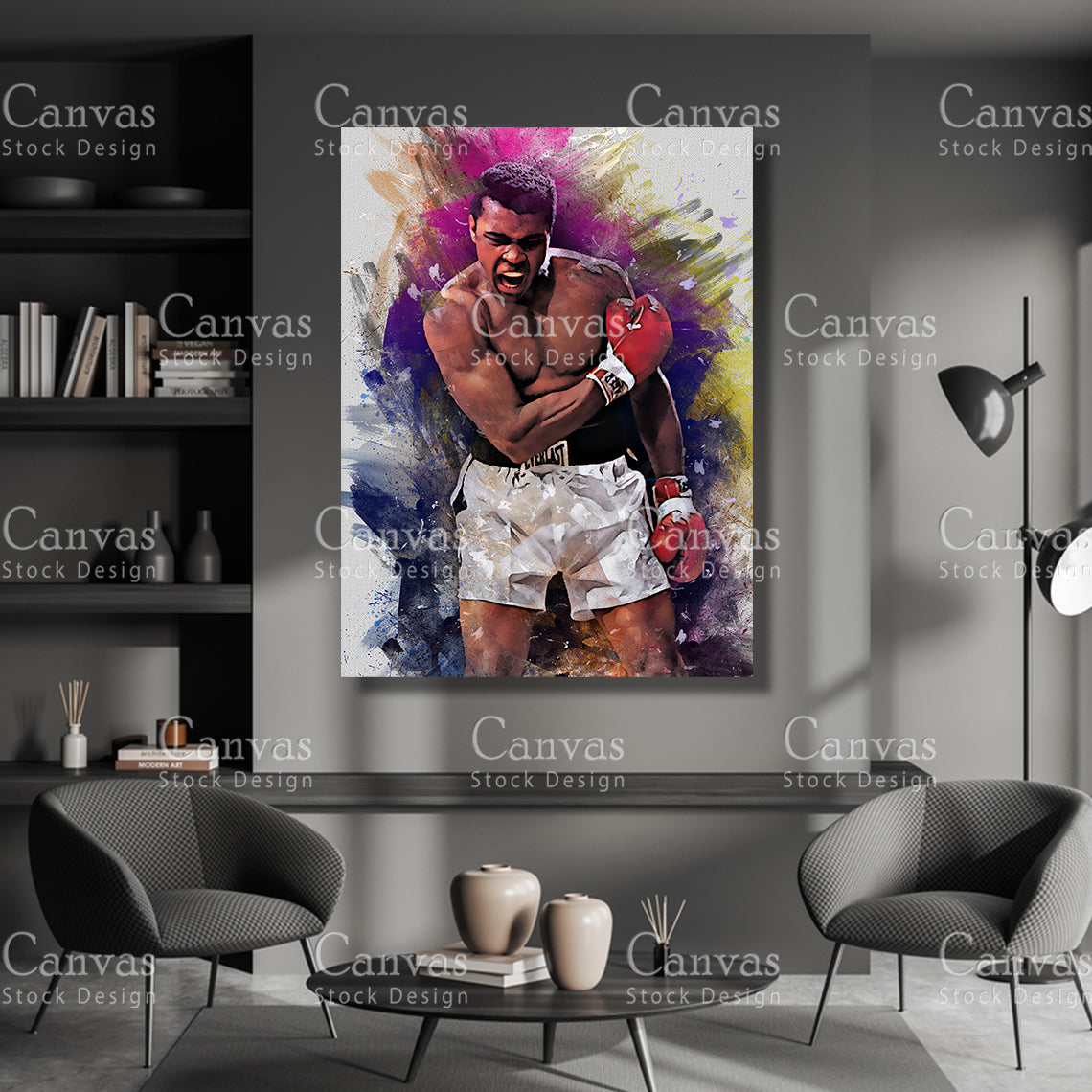 Muhammad Ali Canvas Frame, Kids Wall Decor, Boxing Fan, Man Cave Gift for Him - Her, Sports Canvas Wall Art