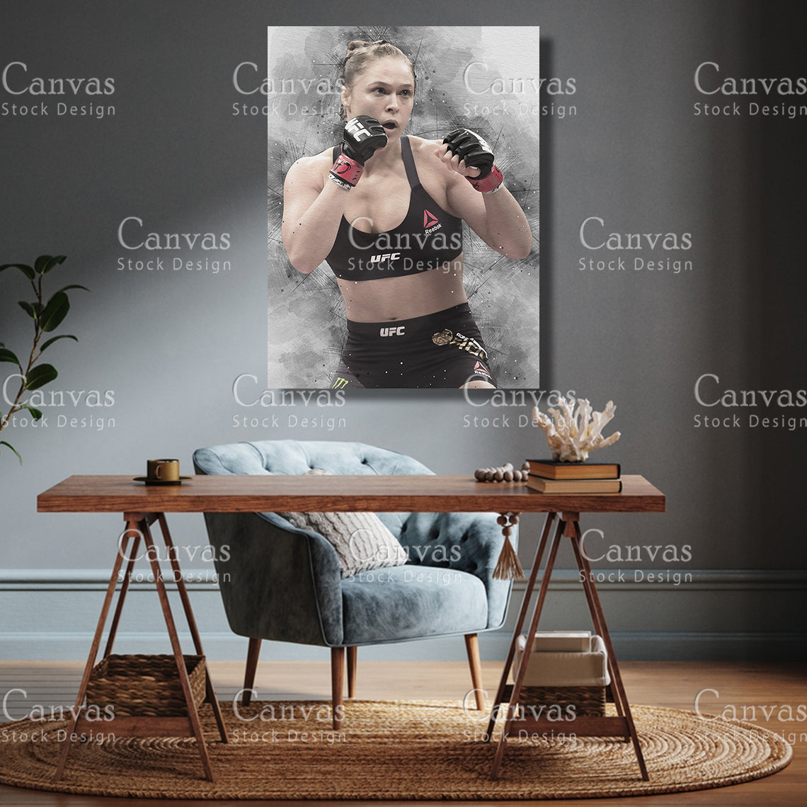 Ronda Rousey Canvas Frame, Kids Wall Decor, Boxing Fan, Man Cave Gift for Him - Her, Sports Canvas Wall Art