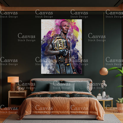 Israel Adesanya Canvas Frame, Kids Wall Decor, Boxing Fan, Man Cave Gift for Him - Her, Sports Canvas Wall Art