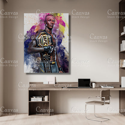 Israel Adesanya Canvas Frame, Kids Wall Decor, Boxing Fan, Man Cave Gift for Him - Her, Sports Canvas Wall Art