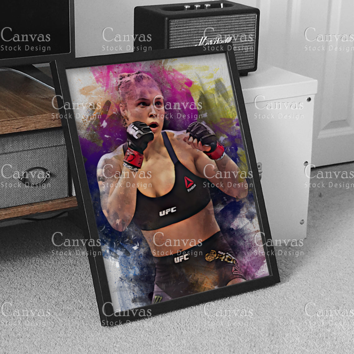 Ronda Rousey Canvas Frame, Kids Wall Decor, Boxing Fan, Man Cave Gift for Him - Her, Sports Canvas Wall Art