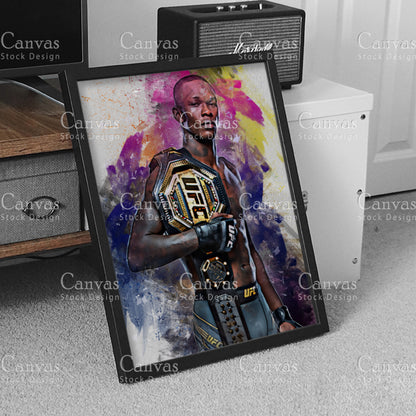 Israel Adesanya Canvas Frame, Kids Wall Decor, Boxing Fan, Man Cave Gift for Him - Her, Sports Canvas Wall Art