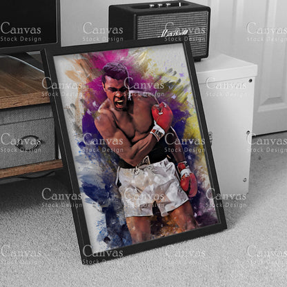 Muhammad Ali Canvas Frame, Kids Wall Decor, Boxing Fan, Man Cave Gift for Him - Her, Sports Canvas Wall Art