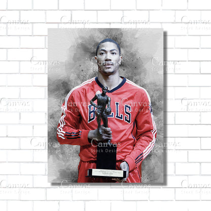 Derrick Rose Poster, Kids Wall Decor, Basketball Fan, Man Cave Gift for Him - Her, Sports Canvas Wall Art