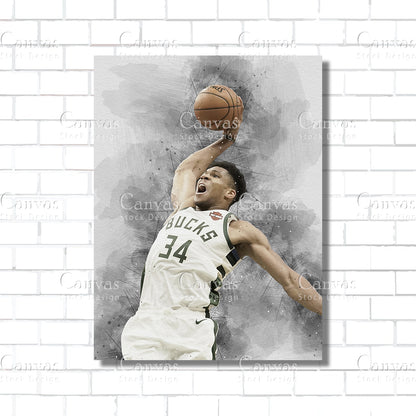 Giannis Antetokounmpo Poster, Kids Wall Decor, Basketball Fan, Man Cave Gift for Him - Her, Sports Canvas Wall Art