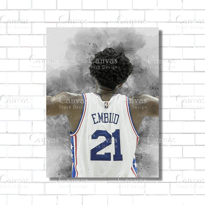 Joel Embiid Poster, Kids Wall Decor, Basketball Fan, Man Cave Gift for Him - Her, Sports Canvas Wall Art