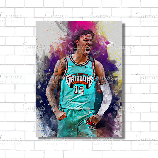 Ja Morant Poster, Kids Wall Decor, Basketball Fan, Man Cave Gift for Him - Her, Sports Canvas Wall Art