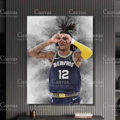 Ja Morant Poster, Kids Wall Decor, Basketball Fan, Man Cave Gift for Him - Her, Sports Canvas Wall Art