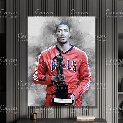 Derrick Rose Poster, Kids Wall Decor, Basketball Fan, Man Cave Gift for Him - Her, Sports Canvas Wall Art