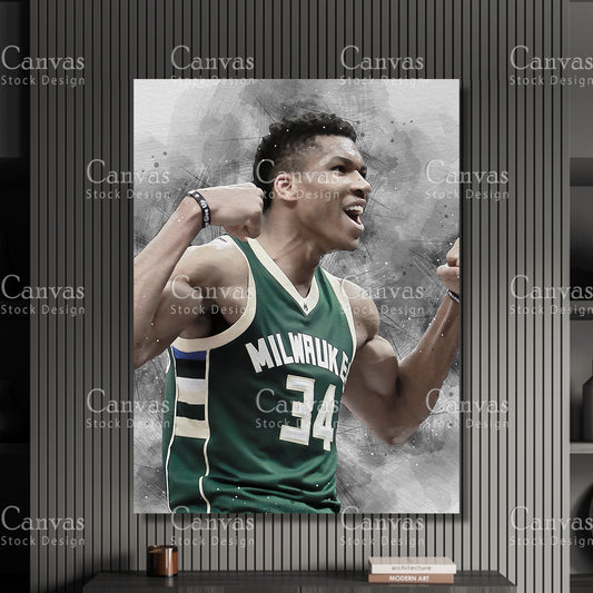 Giannis Antetokounmpo Poster, Kids Wall Decor, Basketball Fan, Man Cave Gift for Him - Her, Sports Canvas Wall Art