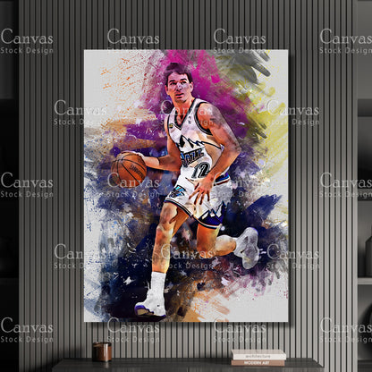 John Stockton Poster, Kids Wall Decor, Basketball Fan, Man Cave Gift for Him - Her, Sports Canvas Wall Art