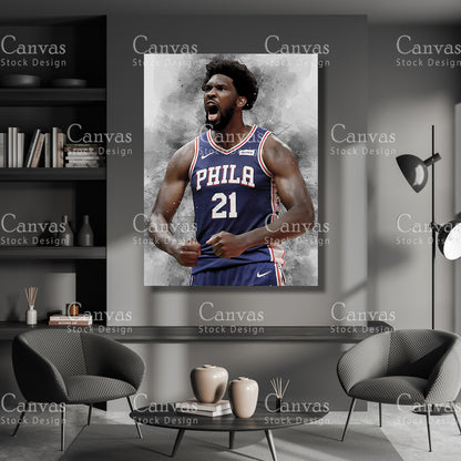 Joel Embiid Poster, Kids Wall Decor, Basketball Fan, Man Cave Gift for Him - Her, Sports Canvas Wall Art