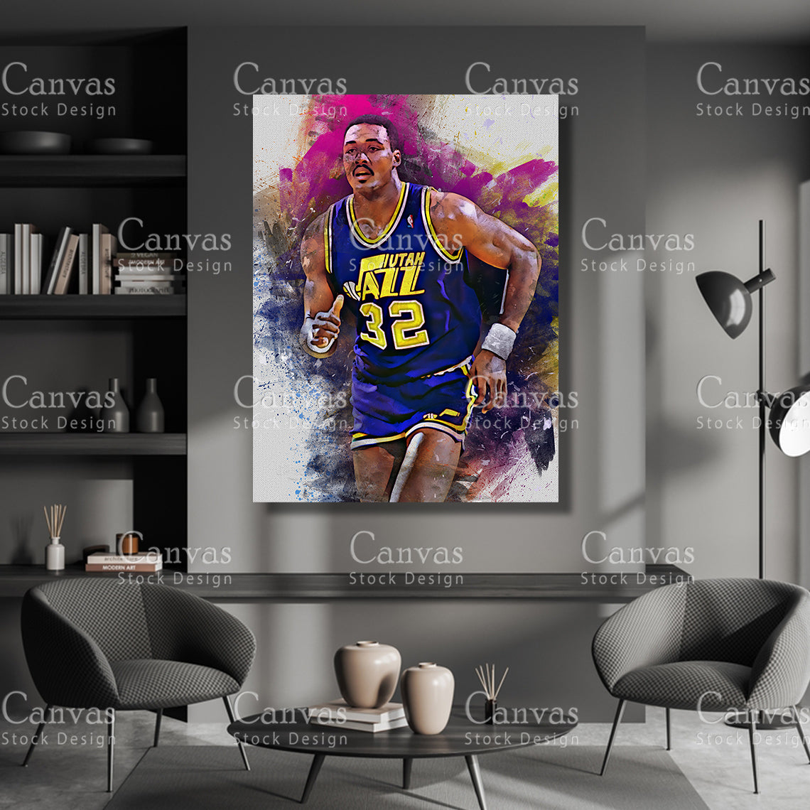 Karl Malone Poster, Kids Wall Decor, Basketball Fan, Man Cave Gift for Him - Her, Sports Canvas Wall Art