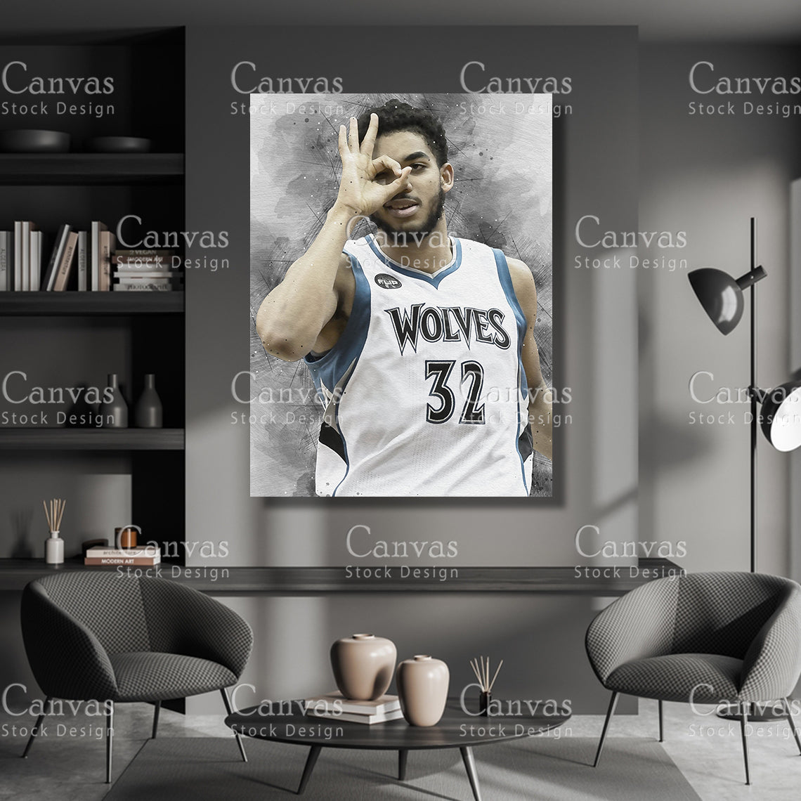 Karl Anthony Poster, Kids Wall Decor, Basketball Fan, Man Cave Gift for Him - Her, Sports Canvas Wall Art