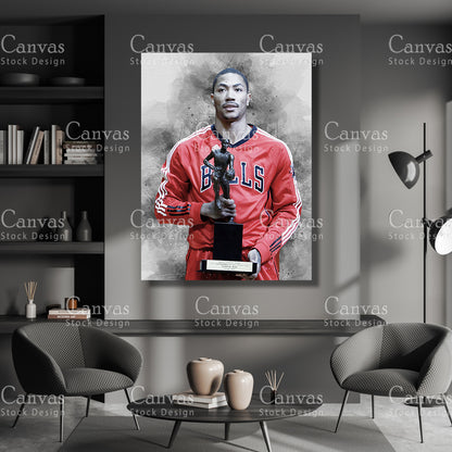 Derrick Rose Poster, Kids Wall Decor, Basketball Fan, Man Cave Gift for Him - Her, Sports Canvas Wall Art