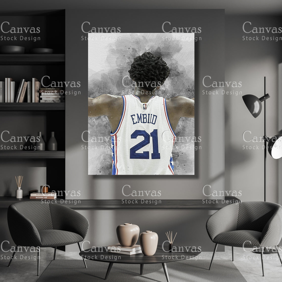 Joel Embiid Poster, Kids Wall Decor, Basketball Fan, Man Cave Gift for Him - Her, Sports Canvas Wall Art