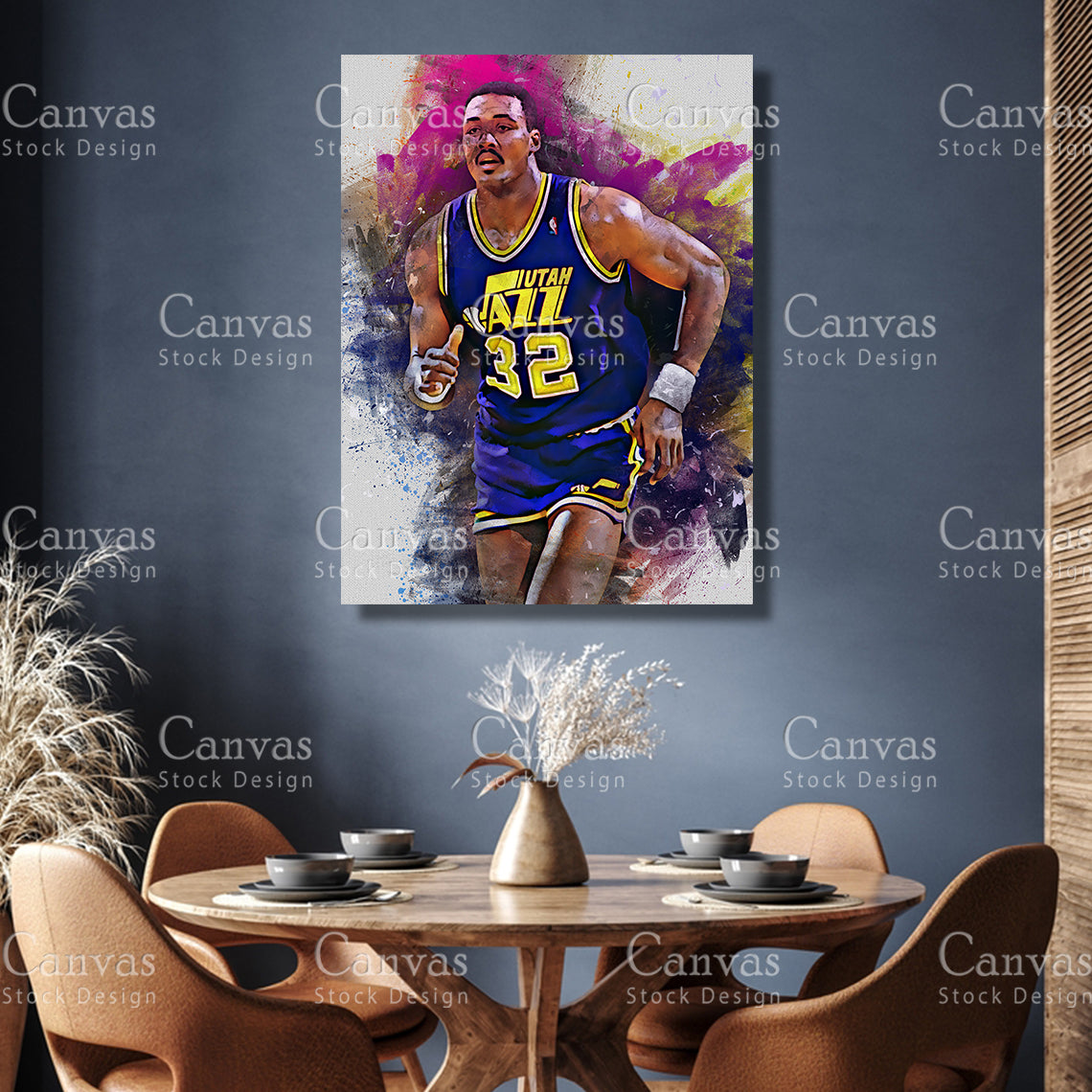 Karl Malone Poster, Kids Wall Decor, Basketball Fan, Man Cave Gift for Him - Her, Sports Canvas Wall Art