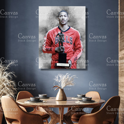 Derrick Rose Poster, Kids Wall Decor, Basketball Fan, Man Cave Gift for Him - Her, Sports Canvas Wall Art