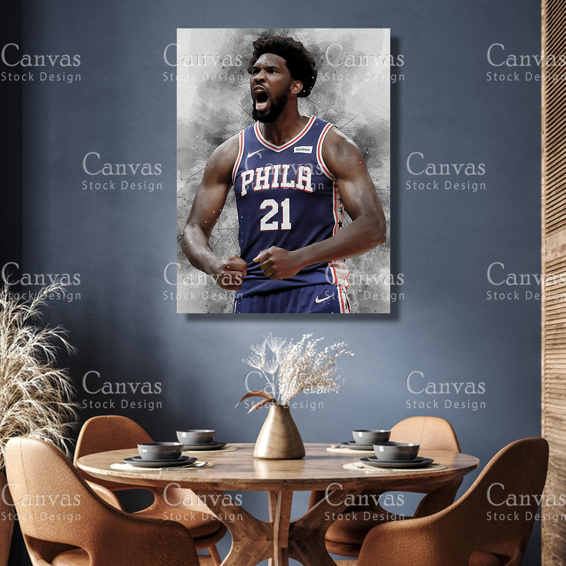 Joel Embiid Poster, Kids Wall Decor, Basketball Fan, Man Cave Gift for Him - Her, Sports Canvas Wall Art