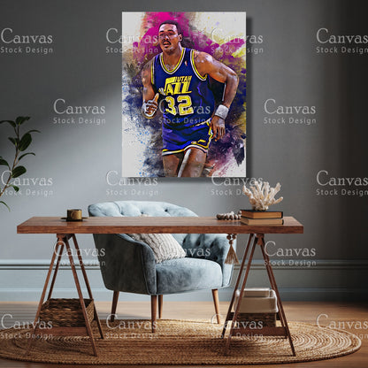 Karl Malone Poster, Kids Wall Decor, Basketball Fan, Man Cave Gift for Him - Her, Sports Canvas Wall Art