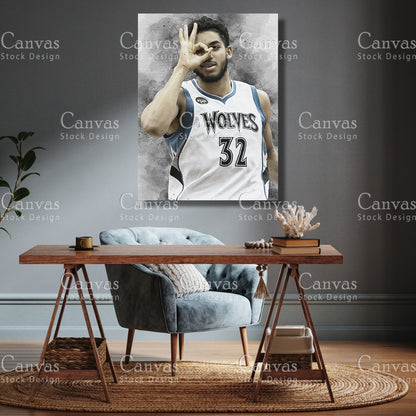 Karl Anthony Poster, Kids Wall Decor, Basketball Fan, Man Cave Gift for Him - Her, Sports Canvas Wall Art