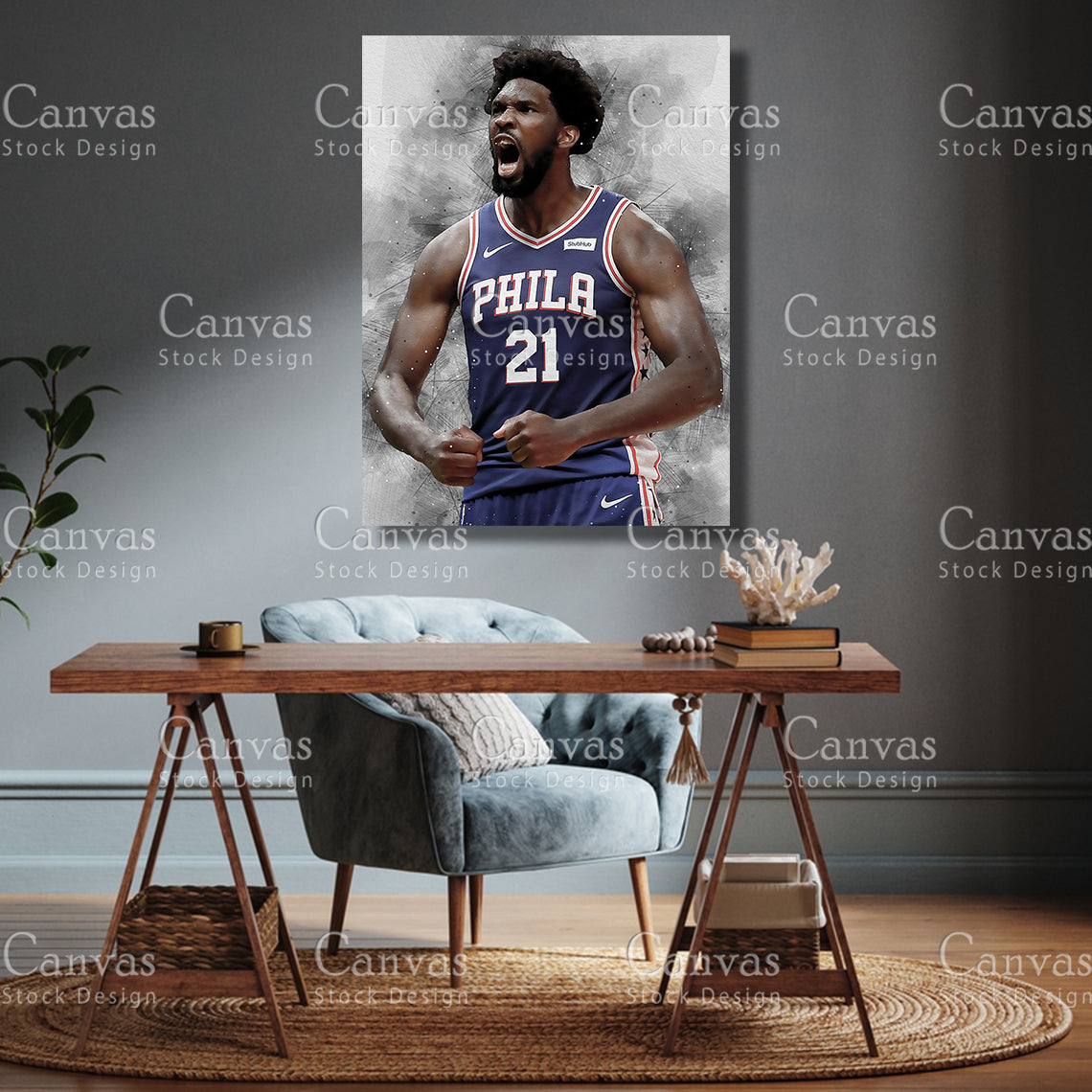 Joel Embiid Poster, Kids Wall Decor, Basketball Fan, Man Cave Gift for Him - Her, Sports Canvas Wall Art