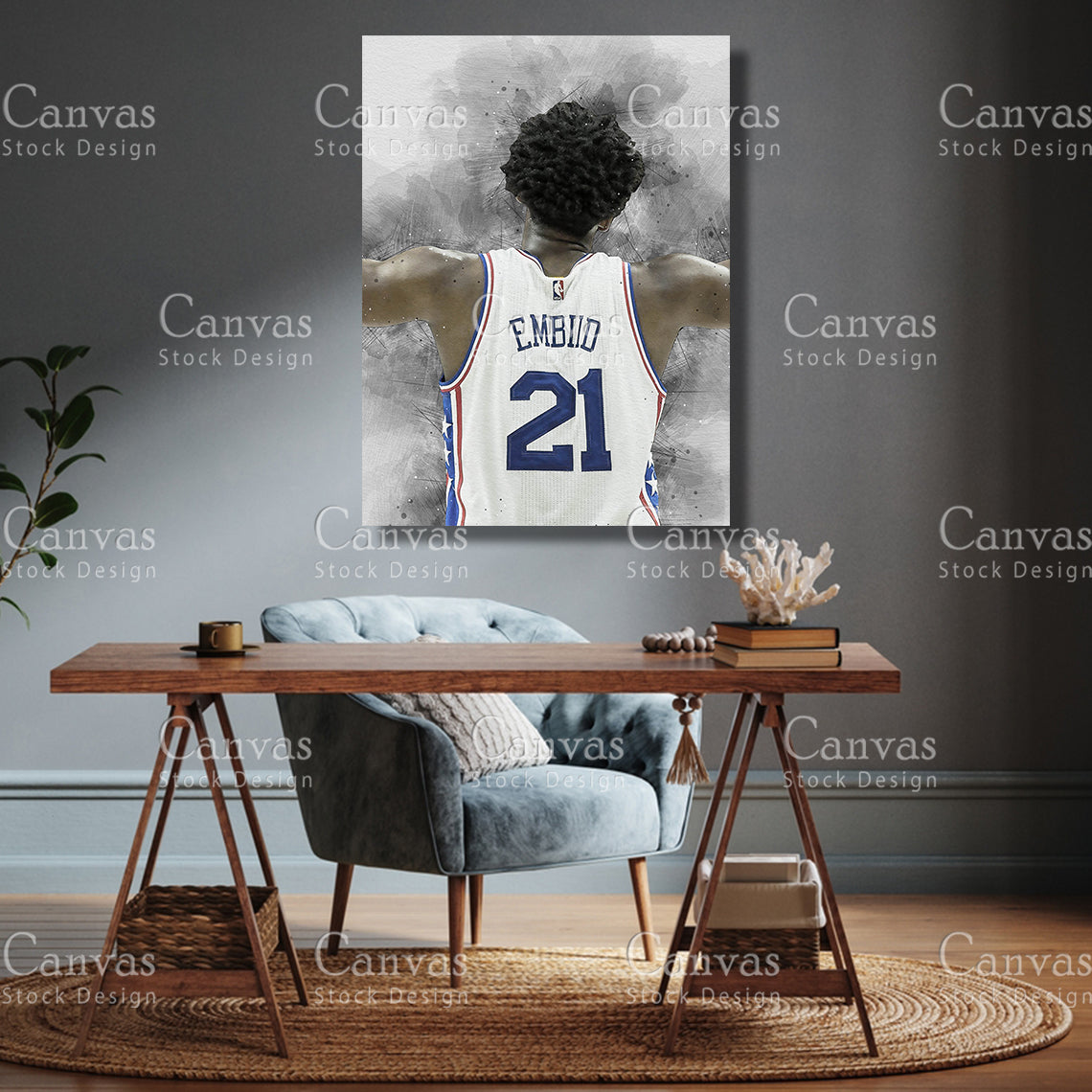 Joel Embiid Poster, Kids Wall Decor, Basketball Fan, Man Cave Gift for Him - Her, Sports Canvas Wall Art